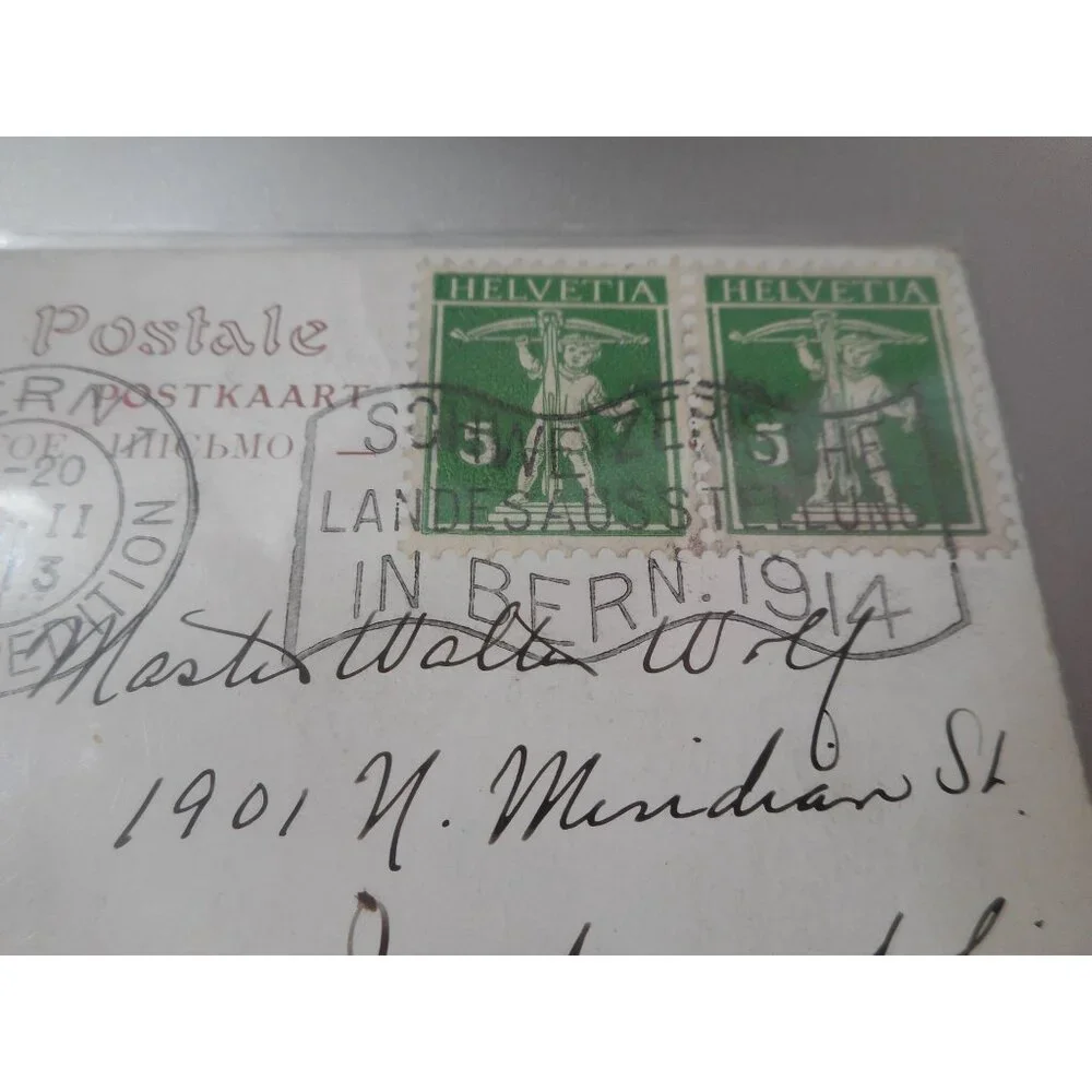 Vintage Postcard 1913 posted w/ stamp Bern Switzerland Young girl with rose